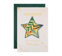 Hallmark Daughter Christmas Card, Traditional Foliage & Bauble Design, With Hanging Keepsake Gift, Christmas Card for Daughter, Gold, Cream