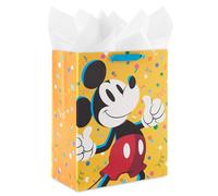 Hallmark Disney 13" Large Gift Bag with Tissue Paper (Mickey Mouse, Yellow) for Birthdays, Kids, Adults, Fans