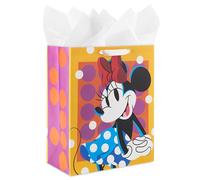 Hallmark Disney 13" Large Gift Bag with Tissue Paper (Minnie Mouse, Yellow and Orange with Pink Polka Dots) for Birthdays, Kids, Adults, Fans