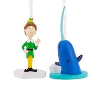 Hallmark Elf Storied Moments Ornament, Buddy the Elf & Mr Narwhal, Tree Decoration, Collectible, Blue, Green, Yellow