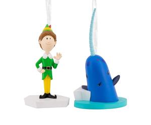 Hallmark Elf Storied Moments Ornament, Buddy the Elf & Mr Narwhal, Tree Decoration, Collectible, Blue, Green, Yellow