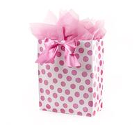 Hallmark Extra Large 15" Gift Bag with Tissue Paper (Pinky Dots and Bow) for Birthdays, Easter, Baby Showers, Bridal Showers, All Occasions