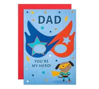 Hallmark Fathers Day Card for Dad, With Removable Paper Glasses, Super Dog Design, Blue