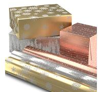 Hallmark Foil Christmas Wrapping Paper with Cut Lines on Reverse (3 Rolls: 60 Sq. Ft. Ttl) Rose Gold, Silver Trees, Gold Snowflakes for Holidays, Hanukkah, Winter Solstice, Weddings, Graduations