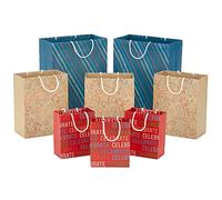 Hallmark Gift Bag Assortment (8 Bags: 3 Small 6", 3 Medium 9", 2 Large 13") Celebrate, Stars, Stripes, Red, Blue, Recyclable Kraft Brown for Birthdays, Graduations, Father's Day