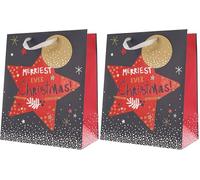 Hallmark Gift Bag, Small Gift Bag, Christmas, Stars, Red, Blue (Pack of 2)