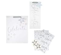 Hallmark Celebration Gift Bag and Gift Wrap Bundle - 1 Large Gift Bag, 1 Bottle Bag and 2 Paper Sheets in 1 Bright Design