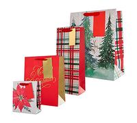 Hallmark Gift Bags, Gift Bags for Presents, Pack of 4, Red Tartan, Festive Designs, Christmas