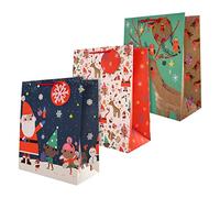 Hallmark Gift Bags, Santa & Reindeer Designs, Large, 3-Pack, Christmas | Multicolored, 33cm X 26.5cm X 14.6cm, Red Knitted Handles, Includes Blank Circular Gift Tag, Recyclable Paper Material