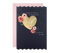 Hallmark Gold Heart & Pink Flowers Anniversary Card for Wife