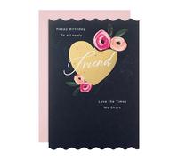 Hallmark Gold Heart & Pink Flowers Birthday Card for Friend