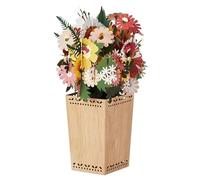 Hallmark Greeting Card, 3D, Pop Up Card, Birthday, Mothers Day, Anniversary, Get Well Soon, Bouquet of Flowers & Vase, Wood Design, Yellow, Pink, Green