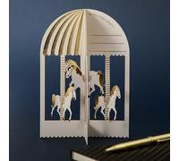 Hallmark Hall & Co 3D Pop Up Carousel Card, Birthday, Anniversary, | Keepsake, White, Gold Foil, Laser Cut, Measures 17.3cm X 11.9cm, Message Inside 'Let the Magic begin'
