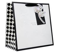 Hallmark Hall & Co Luxury Large Gift Bag, Black & White Design, Embossed Floral Details, Birthday, Wedding, Anniversary, Black, White