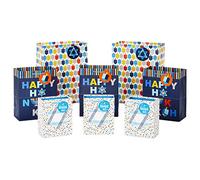 Hallmark Hanukkah Gift Bag Assortment (8 Gift Bags: 3 Small 6", 3 Medium 9", 2 Large 13") Star of David, Dreidels, Happy Hanukkah in Navy Blue, Orange, Yellow