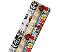 Hallmark Harry Potter Wrapping Paper with Cut Lines on Reverse (3-Pack: 60 sq. ft. TTL; Marauder's Map, Hogwarts Crest) for Birthdays, Graduations, Christmas, Valentine's Day