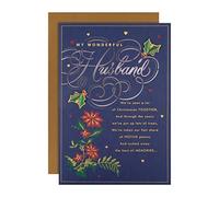 Hallmark Husband Christmas Card, Christmas Card for Husband, Classic Festive Foliage Design, Heartfelt Verse, From Wife, Blue, Gold