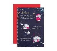 Hallmark Husband Christmas Card, Cute Owl Designs, Gold Foil Details, Navy | Measures 22.8cm by 15.9cm, Fully Recyclable, Bright Red Envelope Included, 3D Effect Character, Single Card