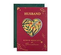 Hallmark Husband Christmas Card, Traditional Foliage & Bauble Design, With Hanging Keepsake Gift, Christmas Card for Husband, Gold, Burgundy