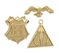 Hallmark Keepsake Harry Potter Ornaments - 3 Pack Deathly Hallows, Hedwig & Hogwarts Crest Design, Gold