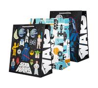 Hallmark Large Gift Bag, Pack of 3 in 3 Designs, Star Wars Birthday, Christmas, Kids, Blue, Black