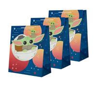 Hallmark Large Gift Bag, Pack of 3, Star Wars, The Mandalorian, Grogu & Hover Pram, Birthday, Christmas, Kids, Blue, Green