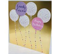 Hallmark Lovely Cousin Happy Birthday Floral Greeting Card 3D Balloon Gold Foil Finish (25525153) Watermark
