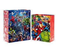 Hallmark Marvel Avengers Superhero Gift Bag Set (1 Large 13" Bag and 1 Extra Large 15" Bag) with Spider-Man, Hulk, Thor, Iron Man for Birthdays, Christmas, Halloween