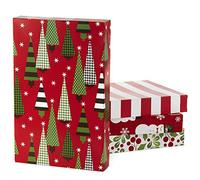 Hallmark Medium Christmas Gift Boxes with Lids (12 Shirt Boxes, 4 Designs: Trees, Stripes, Snowmen, Holly) for Christmas, Holiday Parties, Hostess Gifts