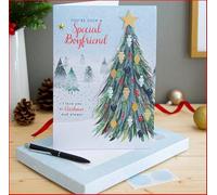 Hallmark Medium Luxury Boxed Christmas Card for Special Boyfriend - Classic Winter Scene with Tree Design