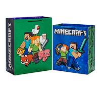 Hallmark Minecraft Gift Bag Bundle (2 Bags: 13" Large Blue Bag, 15" Extra Large Green) for Birthdays, Christmas, Valentine's Day, Halloween, Kids Parties