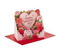Hallmark Mini Valentines Day Card, 3D & Pop Up, Pink Heart, Florals, Roses, Red, Pink, White