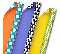 Hallmark Modern Wrapping Paper Rolls for Birthday, Graduation, Christmas, Gift Wrap Paper (Set of 3 Reversible Rolls: 75 sq. ft. ttl.) Black, White, Blue, Orange, Yellow & Green for All Occasions