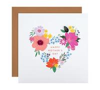 Hallmark Mothers Day Card, Contemporary Floral Heart Design, Mothers Day Card for Mum, Grandma, Pink, White, Yellow, Green