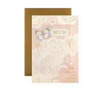 Hallmark Mum Mothers Day Card, Elegant Embossed Design, Butterflies & Florals, Gold, Pink, White