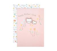 Hallmark Mothers Day Card for Mum, Removable Cat Badges, Pink, White | From Daughter, 2 Cute Wooden Badge Attachments, 22.8 X 15.9cm, Flower Envelope