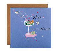 Hallmark Mothers Day Card for Wife & Brilliant Mum, Abstract Cocktail Design with Hearts & Stars, Blue, Pink, White