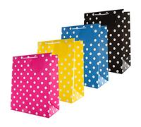 Hallmark Multi Occasion Gift Bags Bundle - 4 Large Size Bags in 1 Contemporary Design (1 Yellow, 1 Pink, 1 Blue and 1 Black)