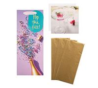 Hallmark Multi Occasion Gift Wrap and Card Bundle - 1 Bottle Bag, 3 Gold Tissue Paper Sheets and 1 Blank Card in Contemporary Designs