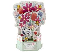 Hallmark Musical & Light Up 3D Pop Up Mother's Day Card, PEANUTS SNOOPY | Pink, Red, Green, Floral Design, 22.7cm x 15.2cm x 7.8cm, Die-Cut Details, Blue Envelope, Recyclable