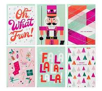 Hallmark Neon Christmas Card Assortment (24 Cards and Envelopes) Holiday Vibes, Pink, Red, Mint Green, Nutcracker