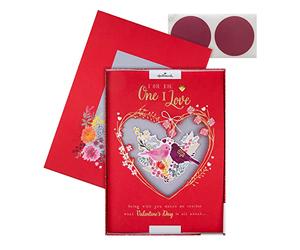 Hallmark One I Love Valentines Day Card, Luxury Valentines Day Card, Classic Bird and Heart Design with Gift Box, Red