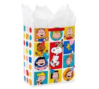 Hallmark Peanuts 13" Large Gift Bag with Tissue Paper (Snoopy, Charlie Brown, Linus, Lucy) for Birthdays, Christmas, Fans