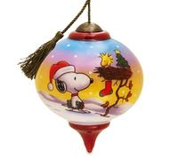 Hallmark Peanuts Ne'Qwa Art Snoopy and Woodstock Christmas Ornament, Hand-Painted Glass