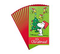 Hallmark Peanuts Pack of Christmas Money or Gift Card Holders, Snoopy Christmas Tree (10 Cards with Envelopes)