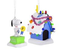 Hallmark Peanuts Snoopy and Doghouse Christmas Ornaments, Set of 2