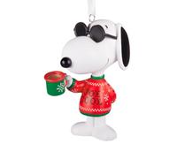 Hallmark PEANUTS Snoopy as Joe Cool Hanging Resin Christmas Ornament | Snoopy as Joe Cool wearing festive jumper with mug ornament made of hardwearing resin & measures H7.6cm by W5.7cm by D3.8cm