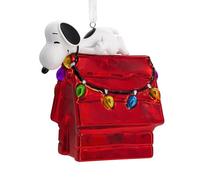 Hallmark Peanuts Snoopy on Doghouse Blown Glass Christmas Ornament