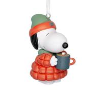 Hallmark, PEANUTS SNOOPY with Hot Chocolate Ornament, Christmas Decoration | White, Black & Red Accents, Durable Resin, White Ribbon for Hanging, 7.4x3.8x5.1cm, Winter Coat & Hat