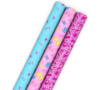 Hallmark Pink and Blue Barbie Wrapping Paper Rolls (3 Rolls: 60 Sq. Ft. Total) for Birthdays, Kids, Teens, Galentine's Day, Mother's Day, Bridal Showers